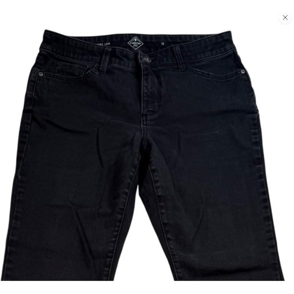 St Johns Bay Womens Skinny Leg Black Jeans Size 10 Mid Rise Stretch Denim